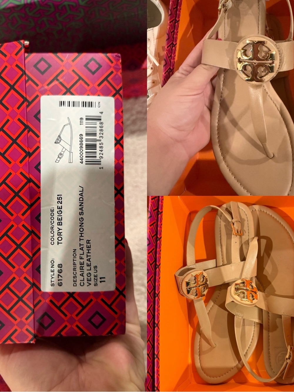 Tory Burch Neutral Beige Miller Logo Thong Sandals